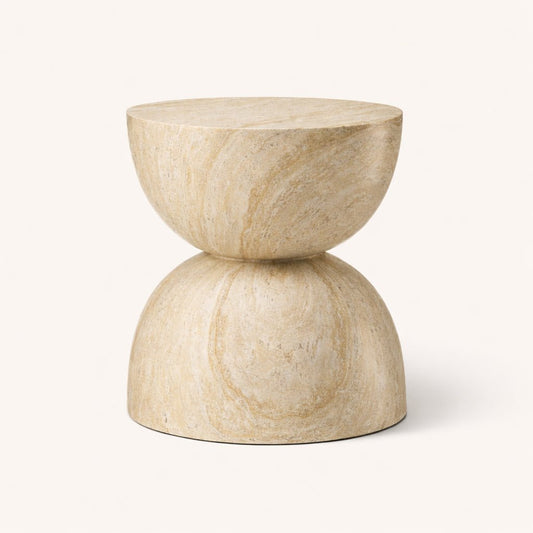 Beige stone side table on a white background