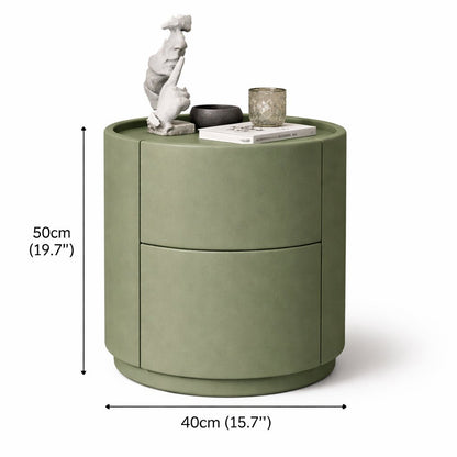 Green side table with measurements on a white background
