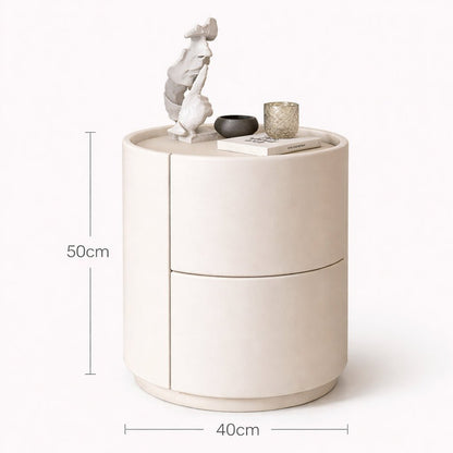 Round side table with dimensions labeled on a white background