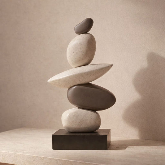 Stack of balanced stones on a neutral background