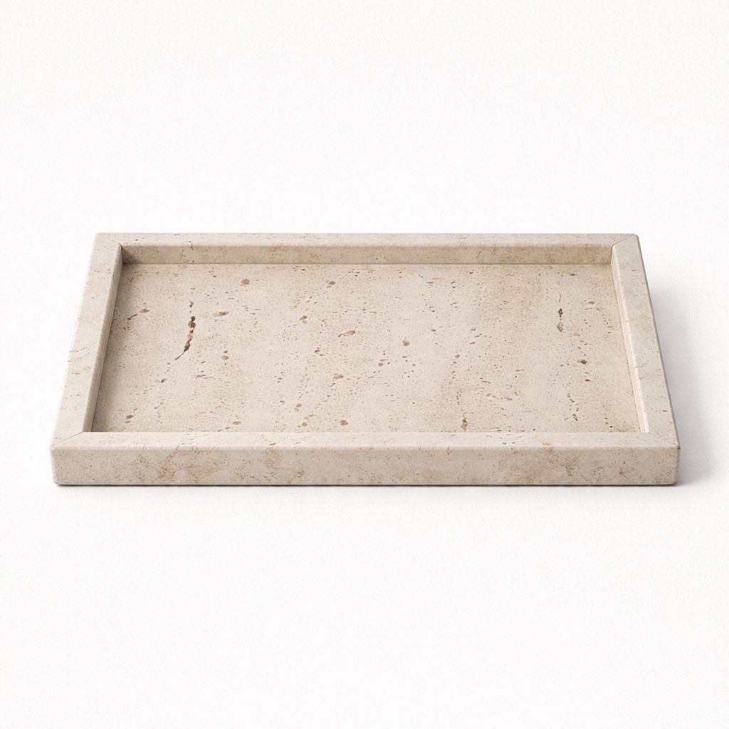 Beige stone tray on a white background